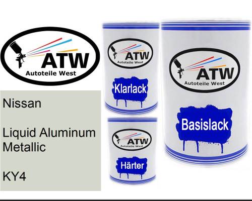 Nissan, Liquid Aluminum Metallic, KY4: 500ml Lackdose + 500ml Klarlack + 250ml Härter - Set, von ATW Autoteile West.